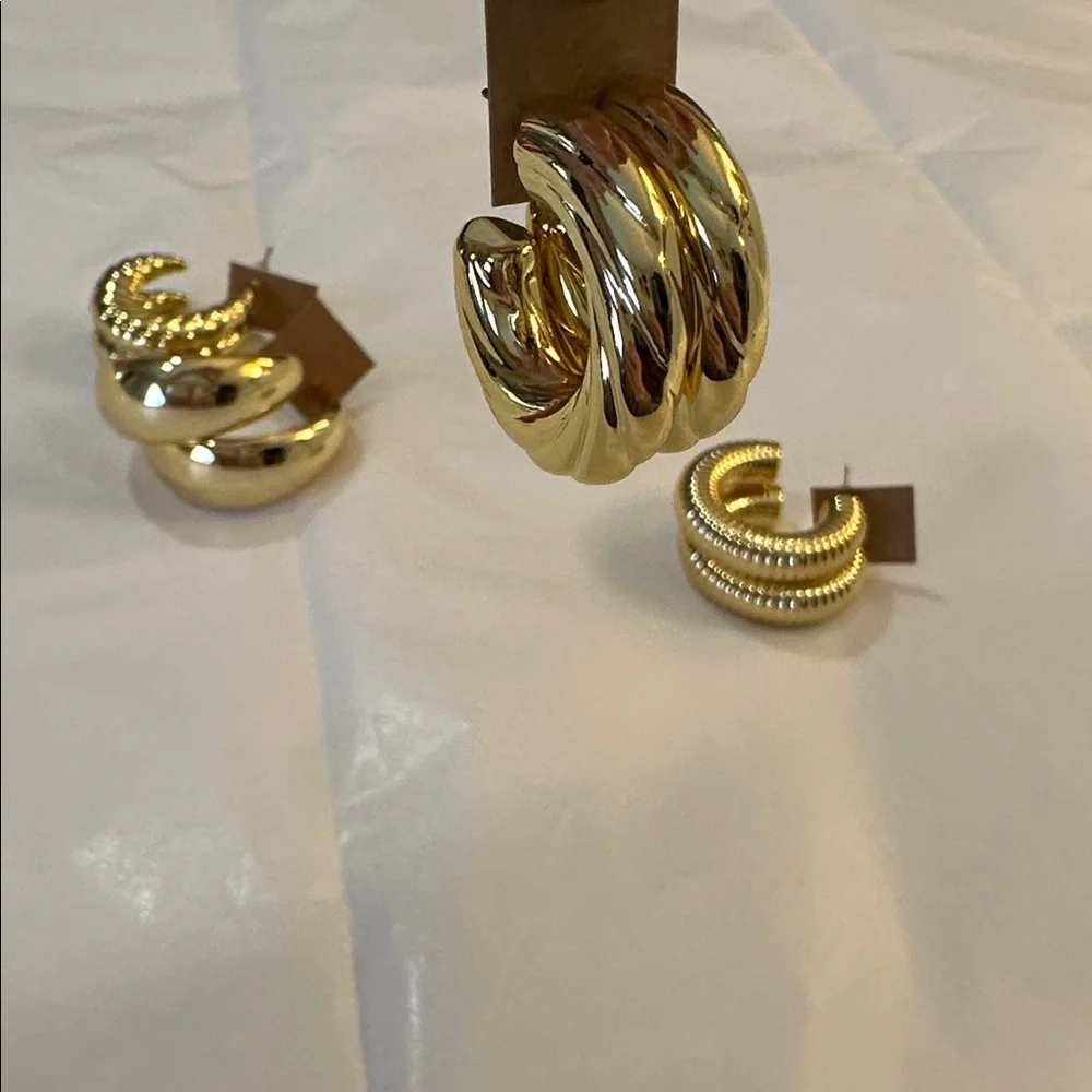 Chic Gold-Tone Textured Fashion Hoop Earrings Set of 4